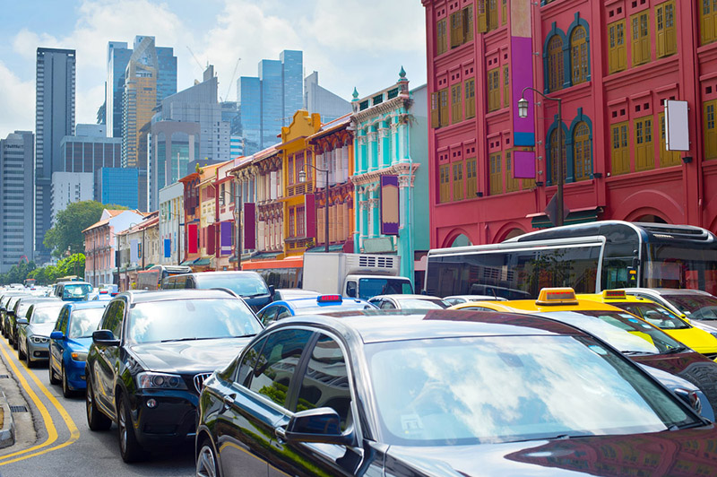 Cars caught in a traffic jam