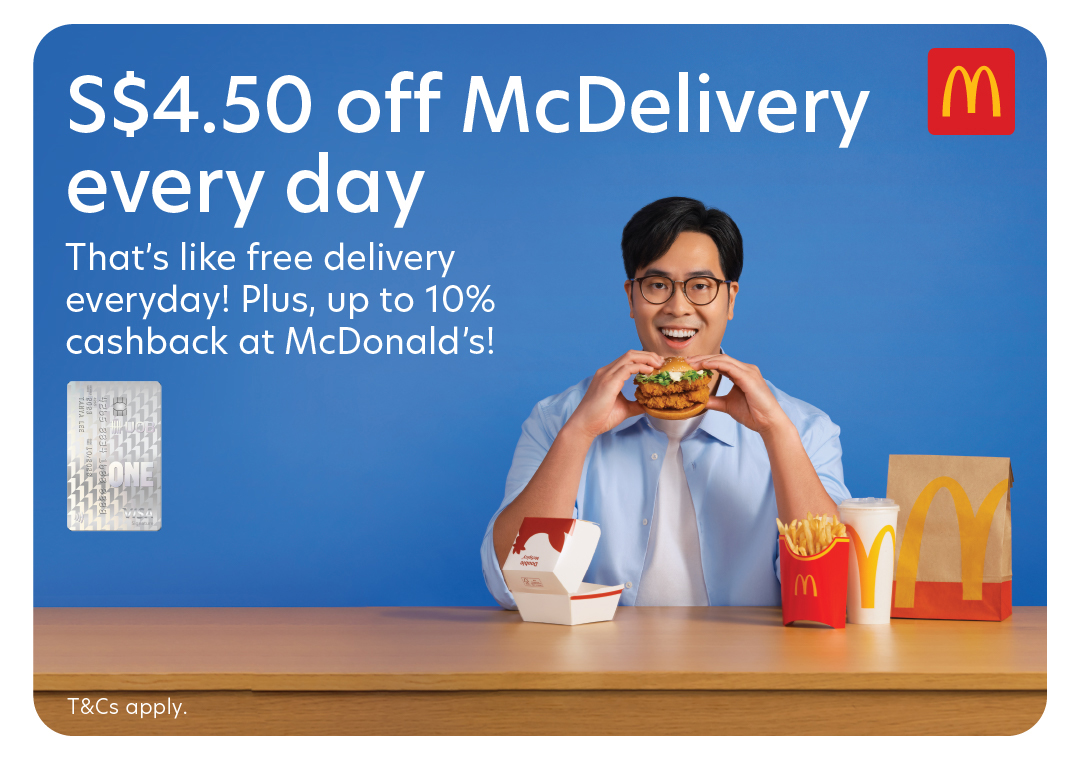 S$4.50 off McDelivery every day with UOB One Cards!