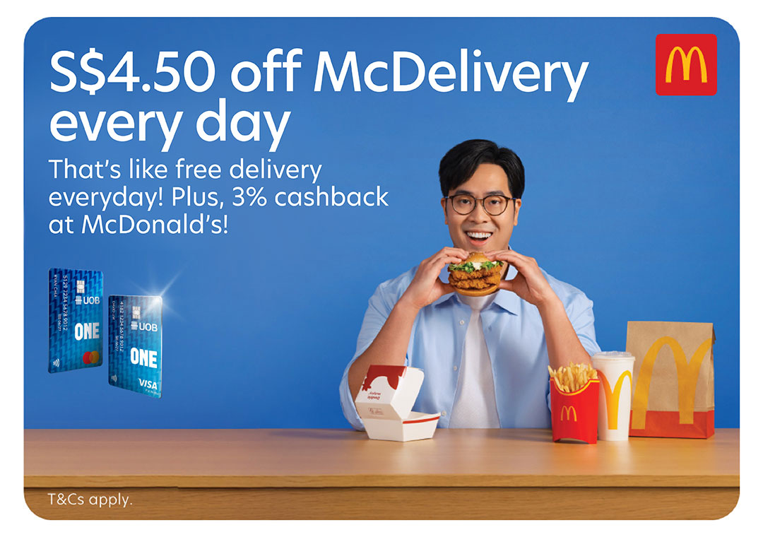 S$4.50 off McDelivery every day with UOB One Debit Card!